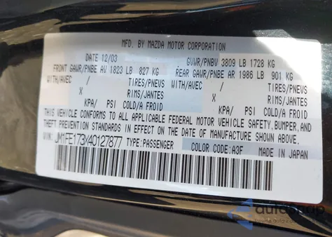 2004 Mazda Rx-8 6 Speed Manual from USA, damaged, VIN JM1FE173X40127877